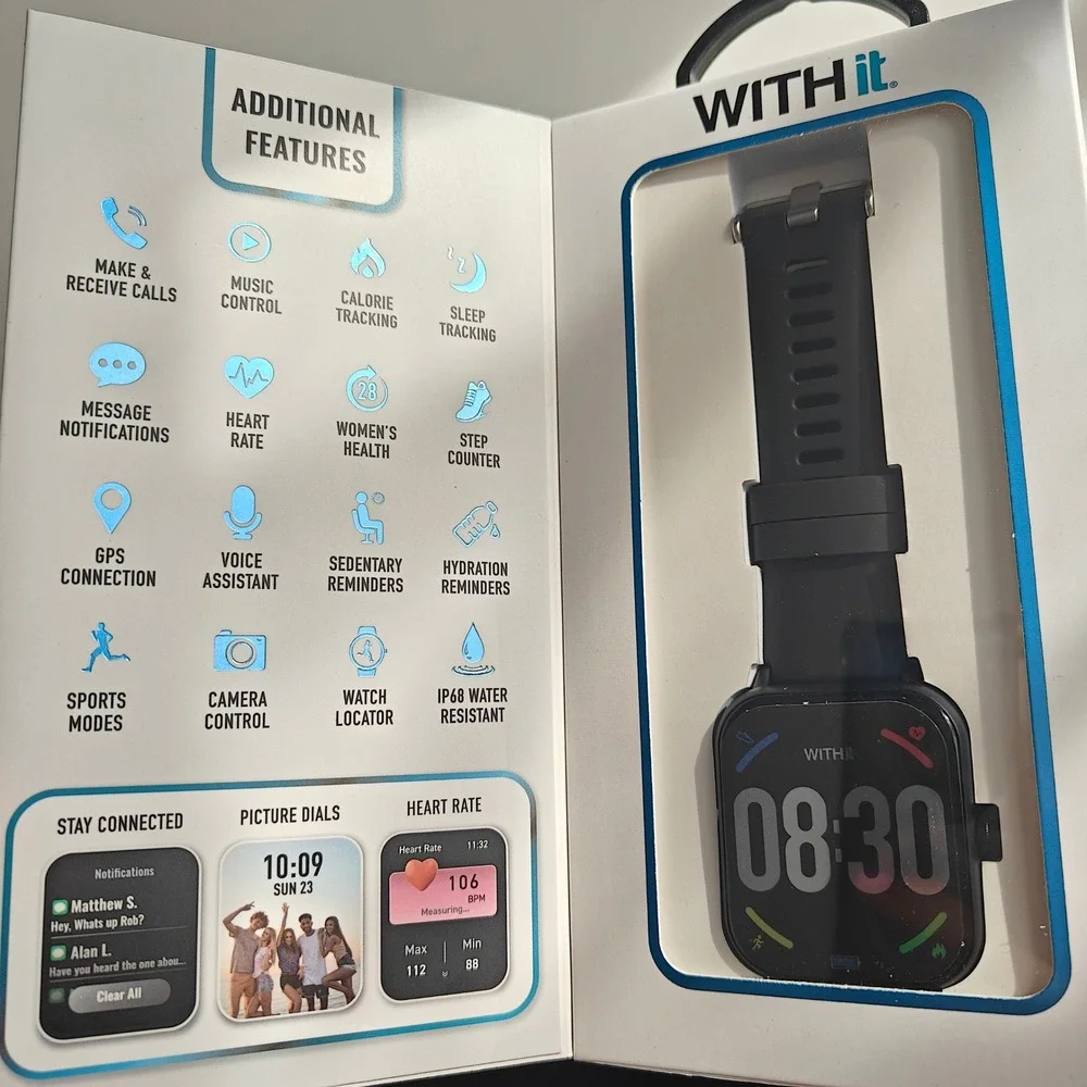 WITHit EXA Smartwatch Black Calling Bluetooth Fitness Tracker iOS‎ Android NEW